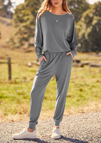 PRETTYGARDEN Women's Fall 2 Piece Lounge Set Long Sleeve Tops Ribbed Pants Spring Matching Sweatsuit Travel Outfits Clothes