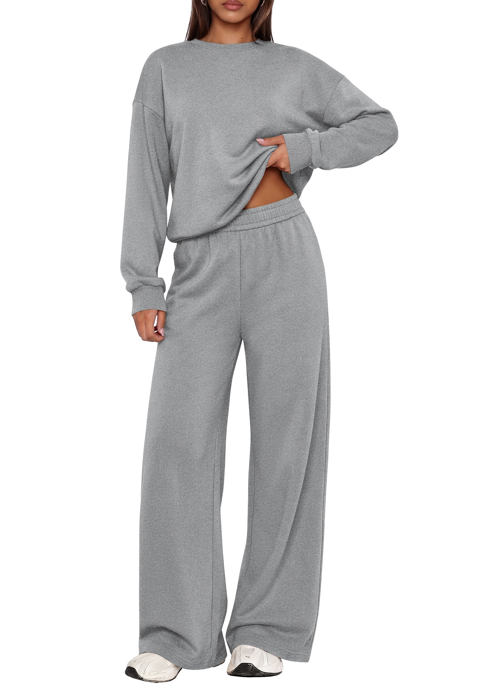 PRETTYGARDEN 2 Piece Lounge Sets for Women Casual Sweatsuits | Soft Stretchy,Drop Shoulder Crew Neck Sweatshirt & Wide Leg Pants,Workout Airport Matching Set Tracksuit,Fall Winter Outfits