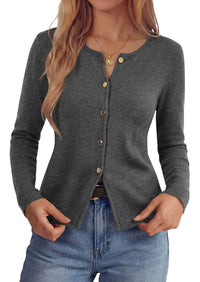 PRETTYGARDEN Button Up Cardigan Sweaters for Women | Slim Fitted Knitwear,Long Sleeve Knit Lightweight Cardigans,Business Casual Outfits Work Tops,Layering Piece for Fall&Winter
