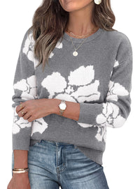 PRETTYGARDEN Womens Floral Sweater Crewneck Pullover Tops | Soft Slouchy Knit Sweater,Casual Long Sleeve,Fall Fashion 2026,Cute Winter Clothes,Work Office Travel Vacation Outfits