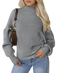 PRETTYGARDEN Womens Batwing Long Sleeve Sweaters Casual Mock Neck Ribbed Knit Cozy Pullover Sweater Tops 2026 Spring Clothes