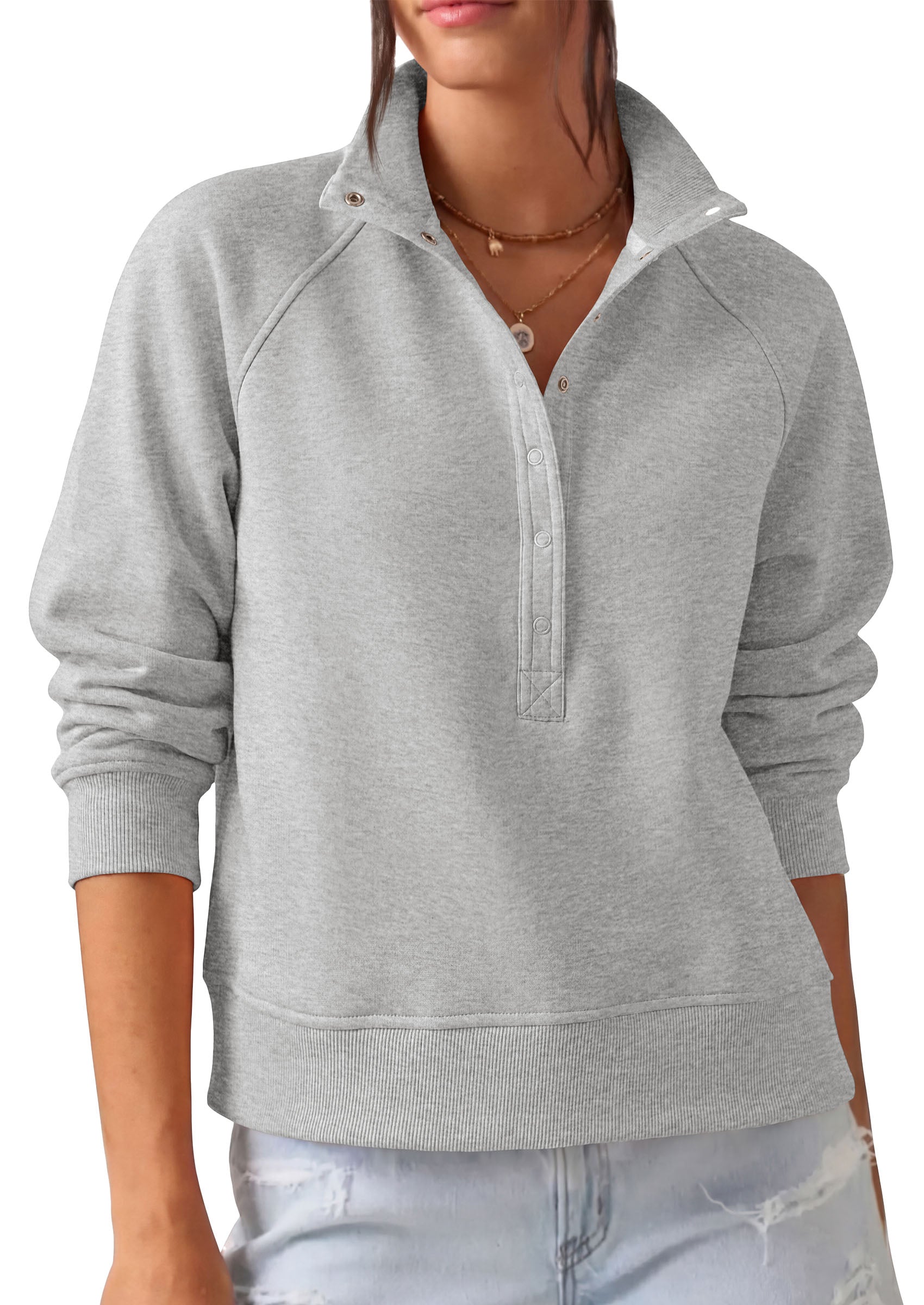 PRETTYGARDEN Women's Fall Trendy Oversized Sweatshirts | Comfy Ribbed Fabric, Raglan Long Sleeve Collared; Button Up Henley Pullover Blouse, Casual Workout Tops, Y2K Fashion Clothing