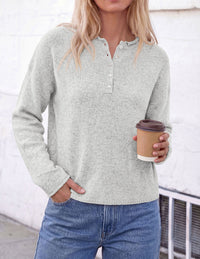 PRETTYGARDEN Women's Fall Button Up Cozy Pullover Sweaters | Stretchy Soft Knit, Drop Shoulder Long Sleeve Tops, Henley Crewneck Rolled Edge, Dressy Casual Blouses, Trendy Winter Clothes