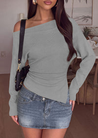 PRETTYGARDEN Womens Fall Long Sleeve Off Shoulder Sweater  Soft Knit Fabric, Fashion Batwing Sleeve, Chic Asymmetrical Hem, Casual Going Out Sweater, 2026 Trendy Winter Clothes