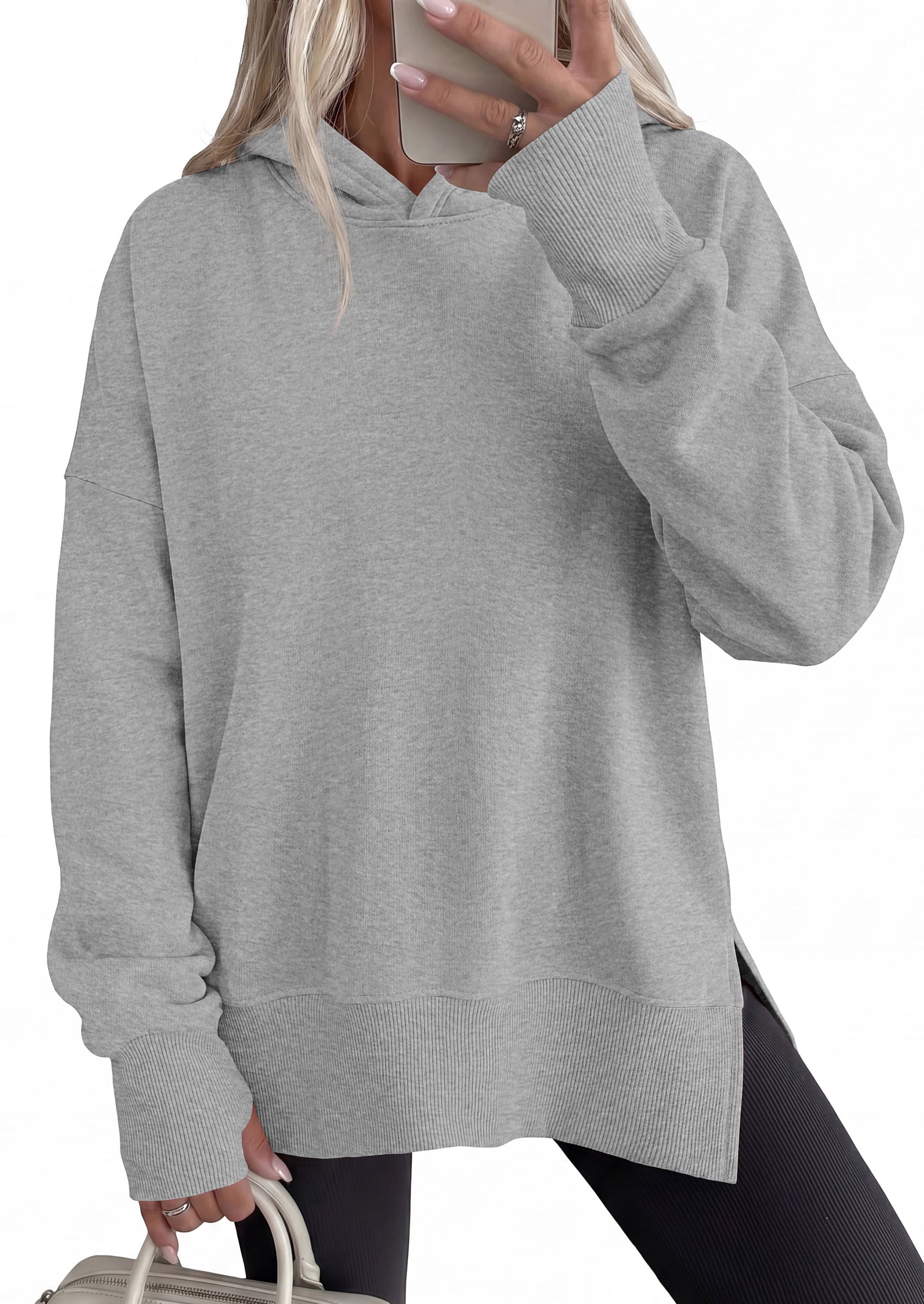 PRETTYGARDEN Womens Oversized Hoodies Side Slit Sweatshirts | Fall Fashion 2026 Trendy Outfits, Thumbholes & Unique Center Seam, Comfort Drop Shoulder Pullover, Chic Tunic for Leggings