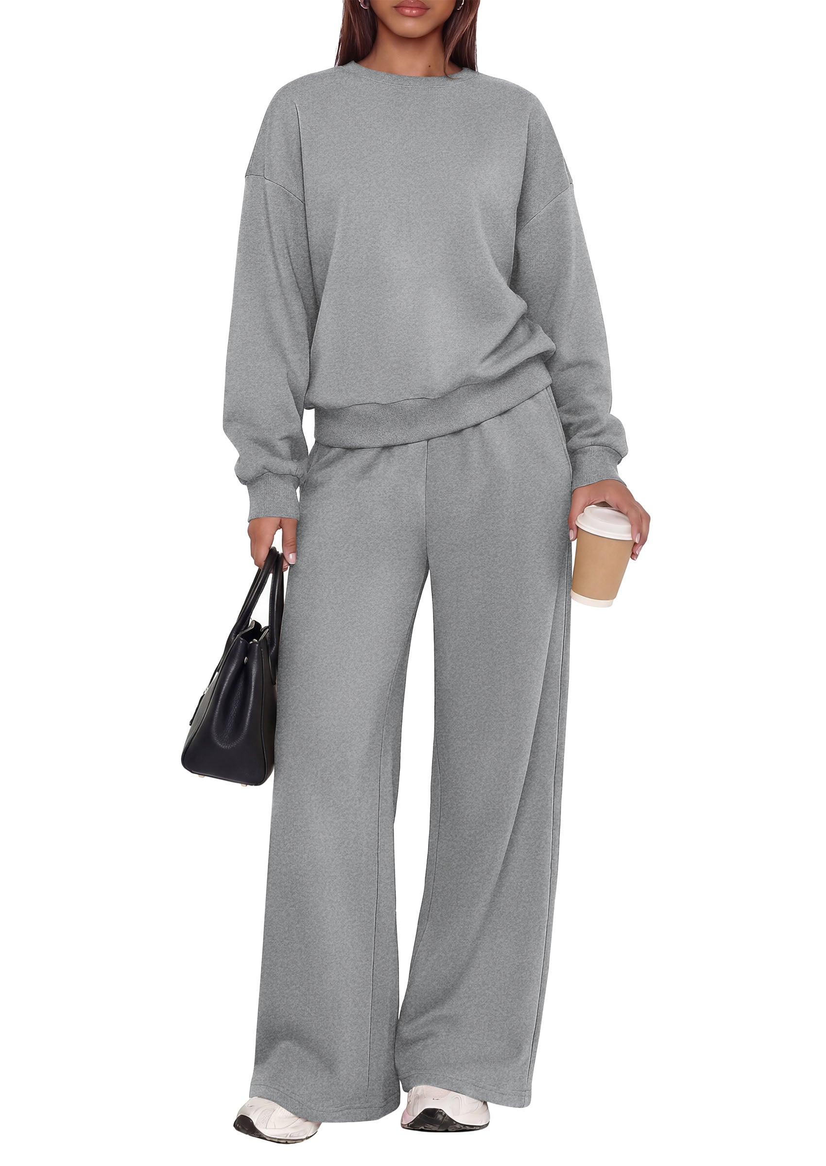 PRETTYGARDEN 2 Piece Lounge Sets for Women Casual Sweatsuits | Soft Stretchy,Drop Shoulder Crew Neck Sweatshirt & Wide Leg Pants,Workout Airport Matching Set Tracksuit,Fall Winter Outfits