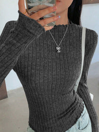 PRETTYGARDEN Womens Long Sleeve Shirts 2026 Fashion Lettuce Trim Mock Neck Slim Fit Fall Tops Casual Tee Shirt Y2k Outfits
