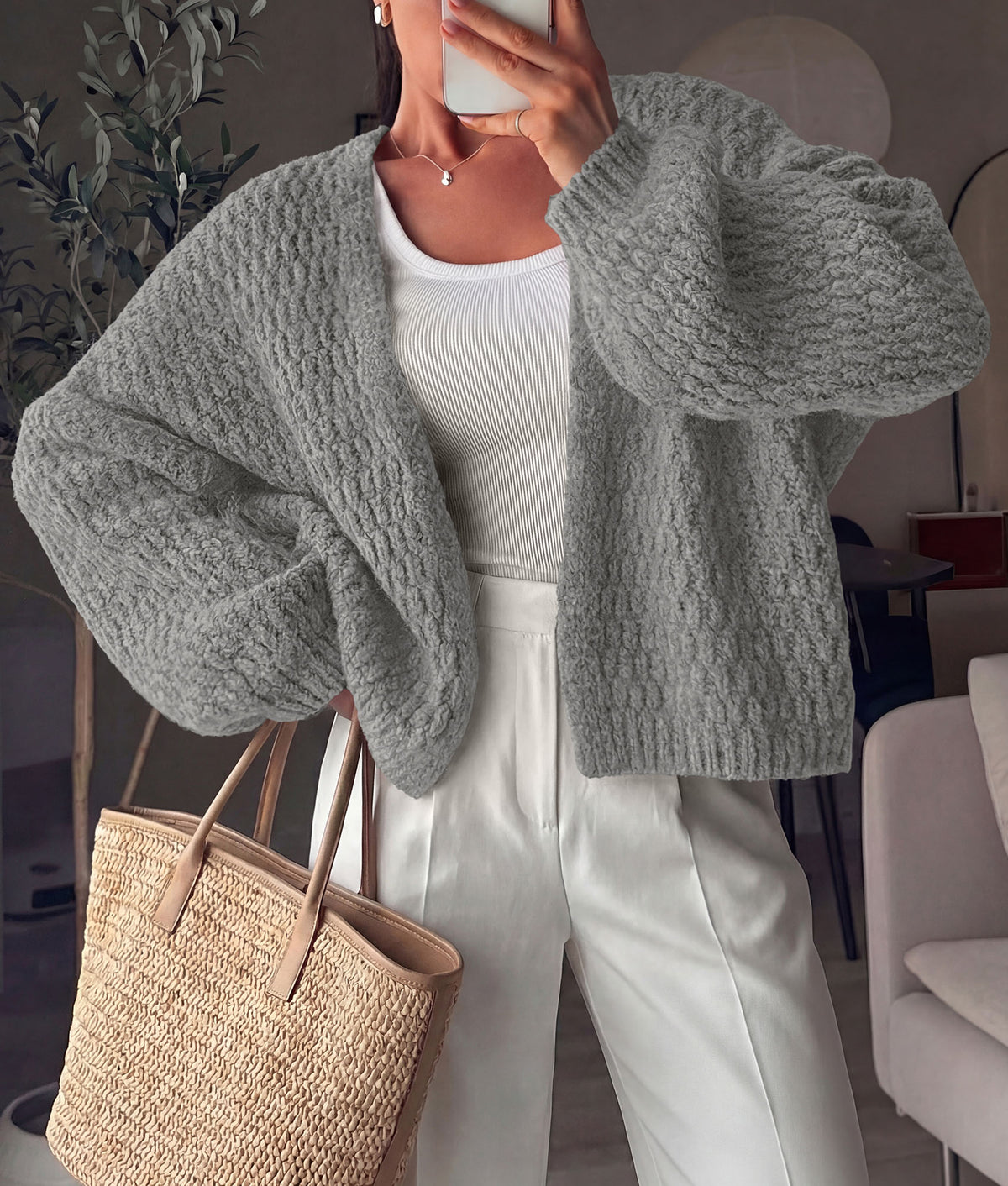 PRETTYGARDEN Women's Fall Cardigan Open Front Chunky Sweaters | Cozy Stretchy Knitwear, Long Sleeve Drop Shoulder, Loose Fit Crochet Jacket, Trendy Holiday Outfits, Warm Winter Clothing