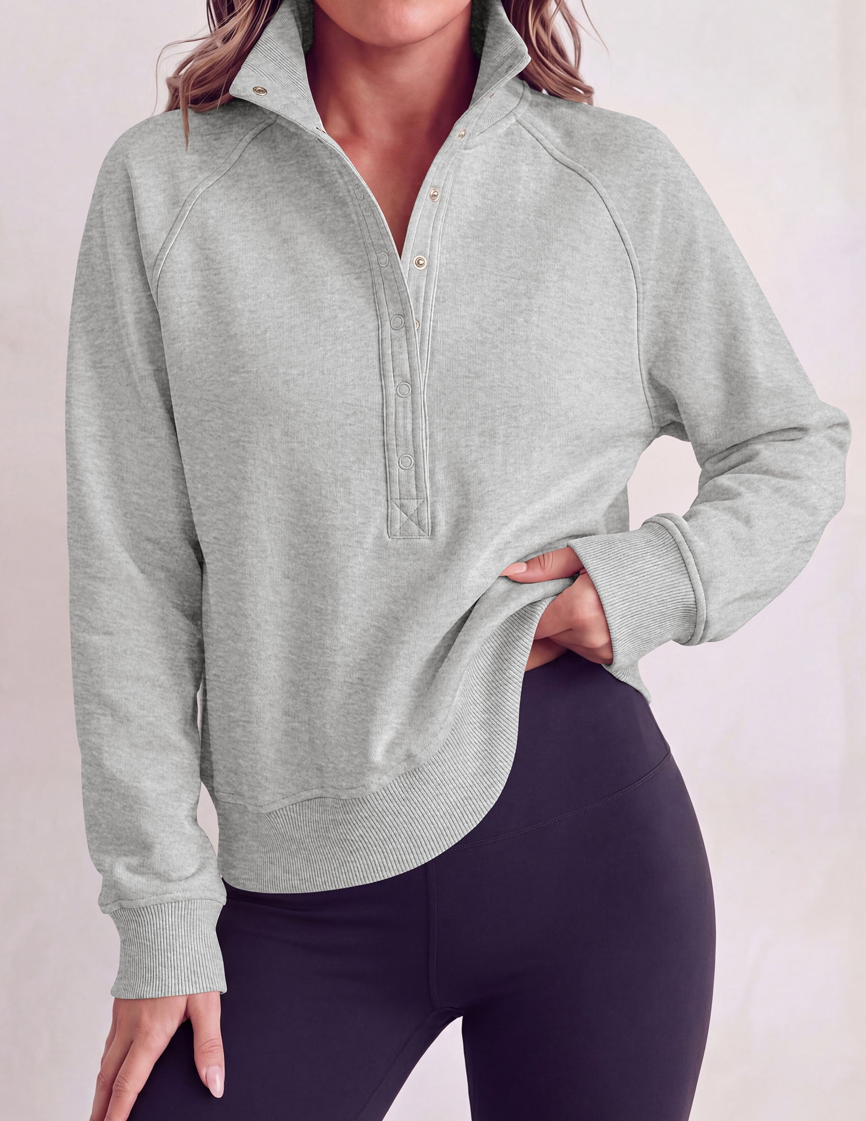 PRETTYGARDEN Women's Fall Trendy Oversized Sweatshirts | Comfy Ribbed Fabric, Raglan Long Sleeve Collared; Button Up Henley Pullover Blouse, Casual Workout Tops, Y2K Fashion Clothing