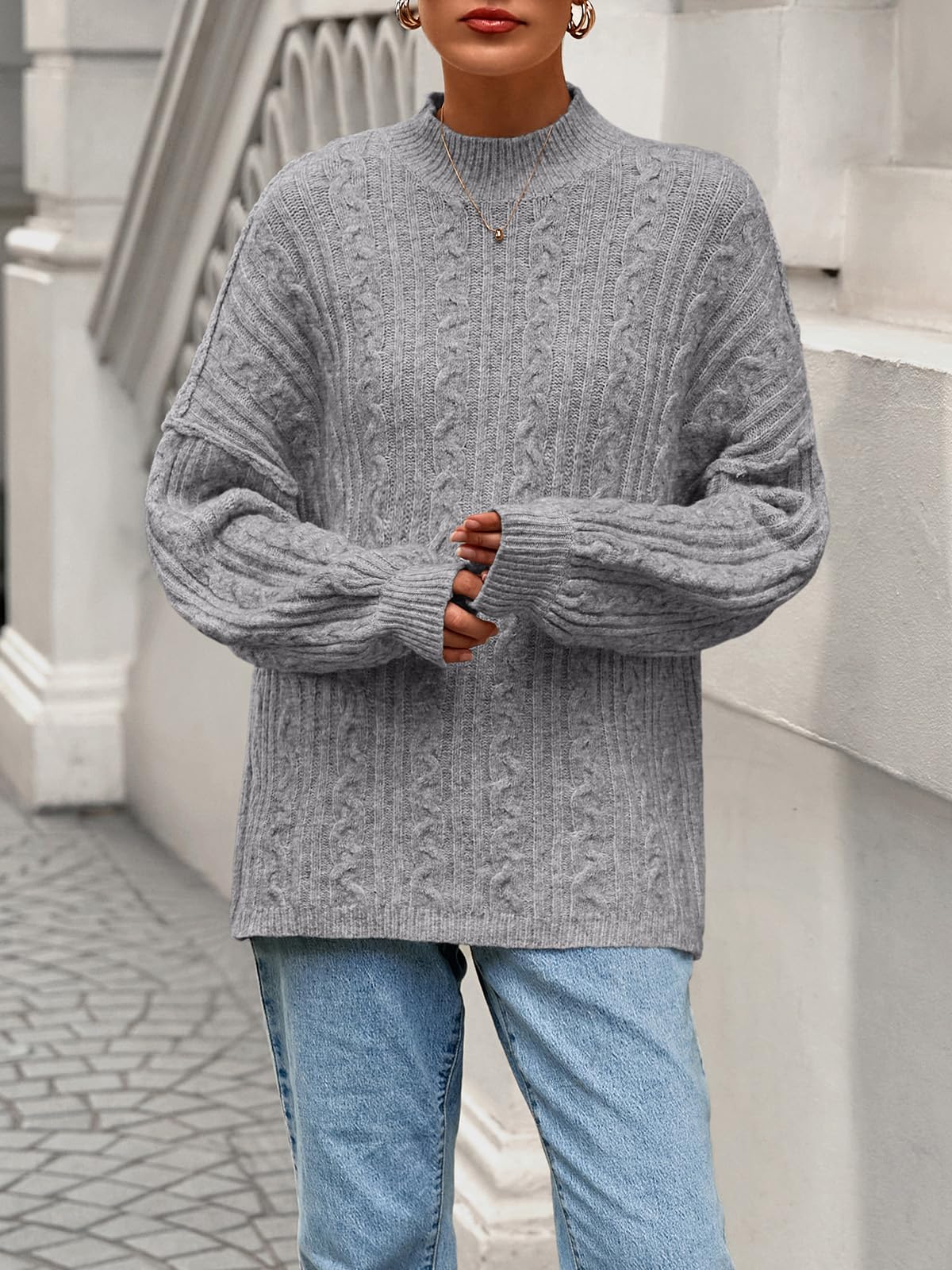 PRETTYGARDEN Womens Sweater 2026 Long Sleeve Crewneck Cable Knit Oversized Sweaters Pullover Exposed Seam Spring Outfits