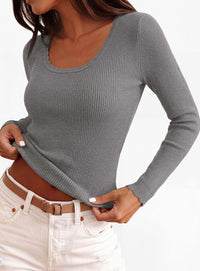 PRETTYGARDEN Women's Fall Lightweight Ribbed Knit Sweaters | Stretchy Cozy Knitwear,Scalloped Scoop Neck,Long Sleeve Shirts,Slim Fitted Pullover,Basic Layering Tops,Cute Casual Outfits