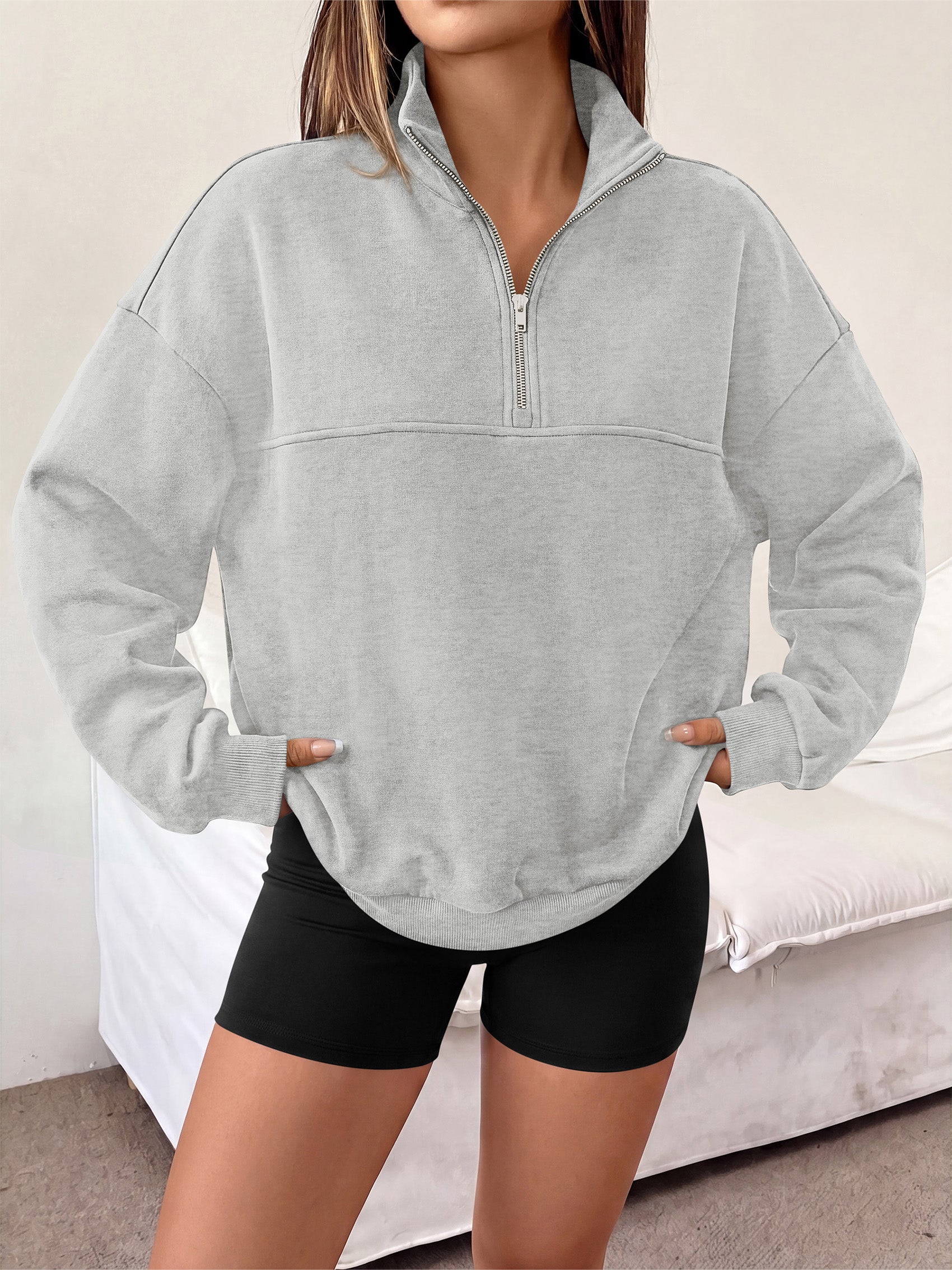 PRETTYGARDEN Women's Quarter Zip Fleece Pullover Sweatshirts | Oversized Half Zip Sweatshirt with Collar, Fleece Jacket, Trendy Long Sleeve Pullover Tops, Y2k Fashion Fall Outfits 2026