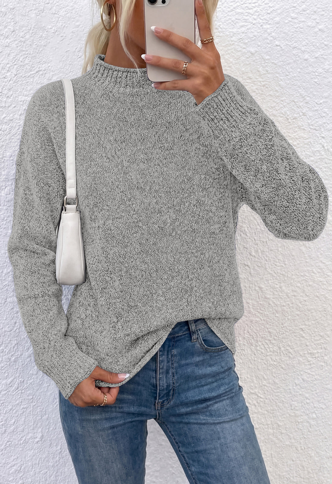 PRETTYGARDEN Womens Sweaters 2026 Mock Neck Ribbed Knit Fall Outfits | Long Sleeve Pullover Tops, Rolled Edge, Loose Fit, Soft Cotton Fabric, Comfy Cozy Sweater, Versatile Casual Cute Clothes
