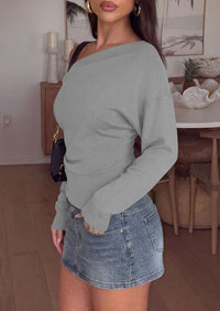 PRETTYGARDEN Womens Fall Long Sleeve Off Shoulder Sweater  Soft Knit Fabric, Fashion Batwing Sleeve, Chic Asymmetrical Hem, Casual Going Out Sweater, 2026 Trendy Winter Clothes