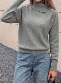 PRETTYGARDEN Womens Turtleneck Sweater Pullover Side Button Fall Clothes  Stretchy Knit,Dropped Shoulder,Ribbed Cuffs,Asymmetrical,Jumper Long Sleeve Tops,Work Office,2026 Winter Casual Outfits