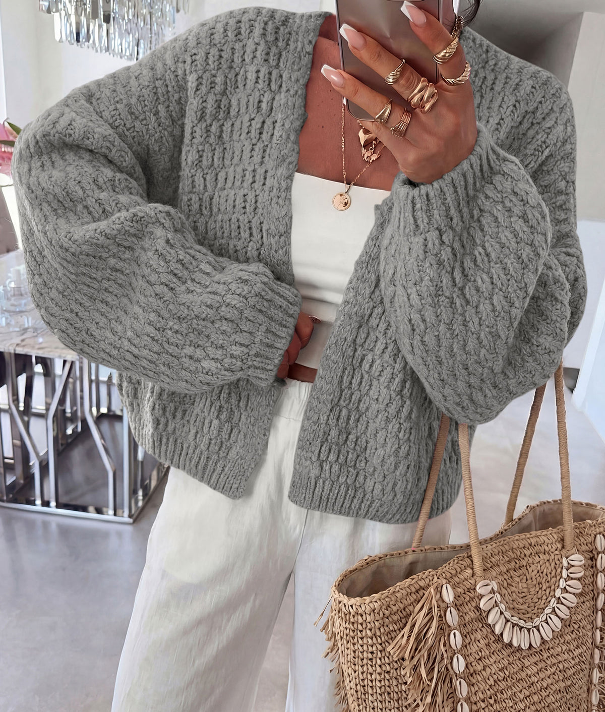 PRETTYGARDEN Women's Fall Cardigan Open Front Chunky Sweaters | Cozy Stretchy Knitwear, Long Sleeve Drop Shoulder, Loose Fit Crochet Jacket, Trendy Holiday Outfits, Warm Winter Clothing