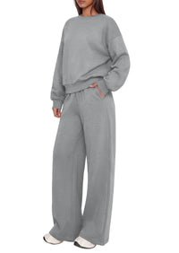 PRETTYGARDEN 2 Piece Lounge Sets for Women Casual Sweatsuits | Soft Stretchy,Drop Shoulder Crew Neck Sweatshirt & Wide Leg Pants,Workout Airport Matching Set Tracksuit,Fall Winter Outfits