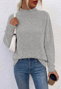 PRETTYGARDEN Womens Sweaters 2026 Mock Neck Ribbed Knit Fall Outfits | Long Sleeve Pullover Tops, Rolled Edge, Loose Fit, Soft Cotton Fabric, Comfy Cozy Sweater, Versatile Casual Cute Clothes