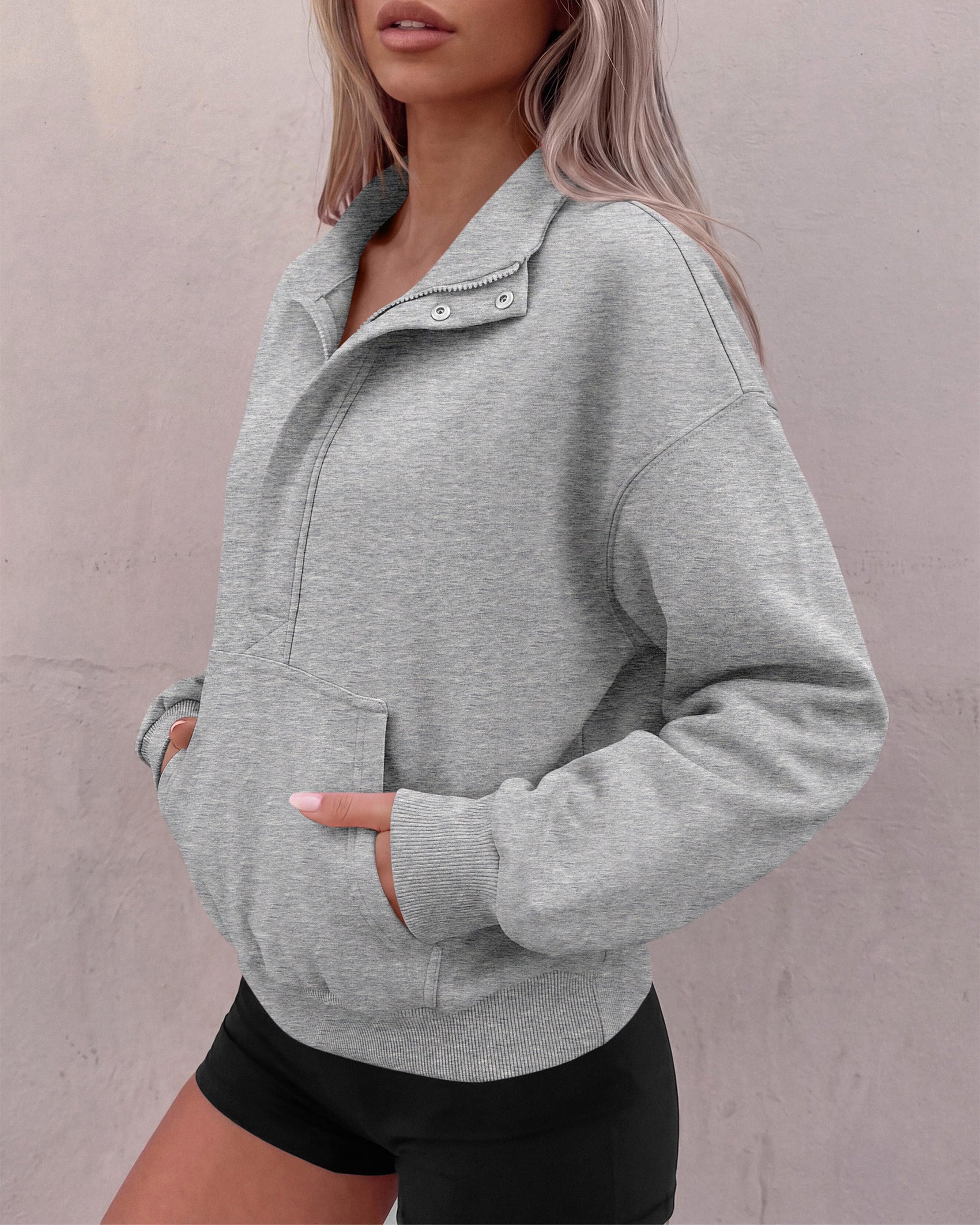 PRETTYGARDEN Womens Long Sleeve Quarter Zip Crop Sweatshirts | Mock Neck FLeece Sweatshirt, Button up Henley Neck Pullover, Relaxed Fit Cropped Tops, Casual Lounge Wear, Fall Outfits 2026