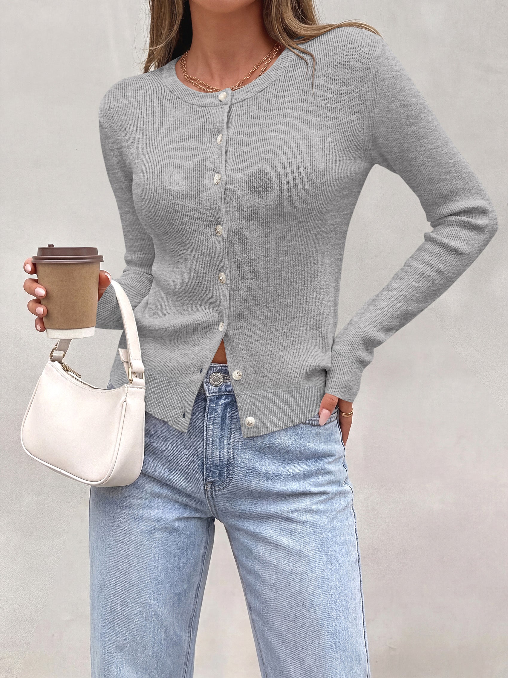 PRETTYGARDEN Fall Fitted Cardigan Sweaters for Women Button Down  | Basic Crewneck Long Sleeve Sweater Tops, Ribbed Trim, Slim Fit, Open Front, Daily Wear, Work, Date, Travel, Fashion Clothing