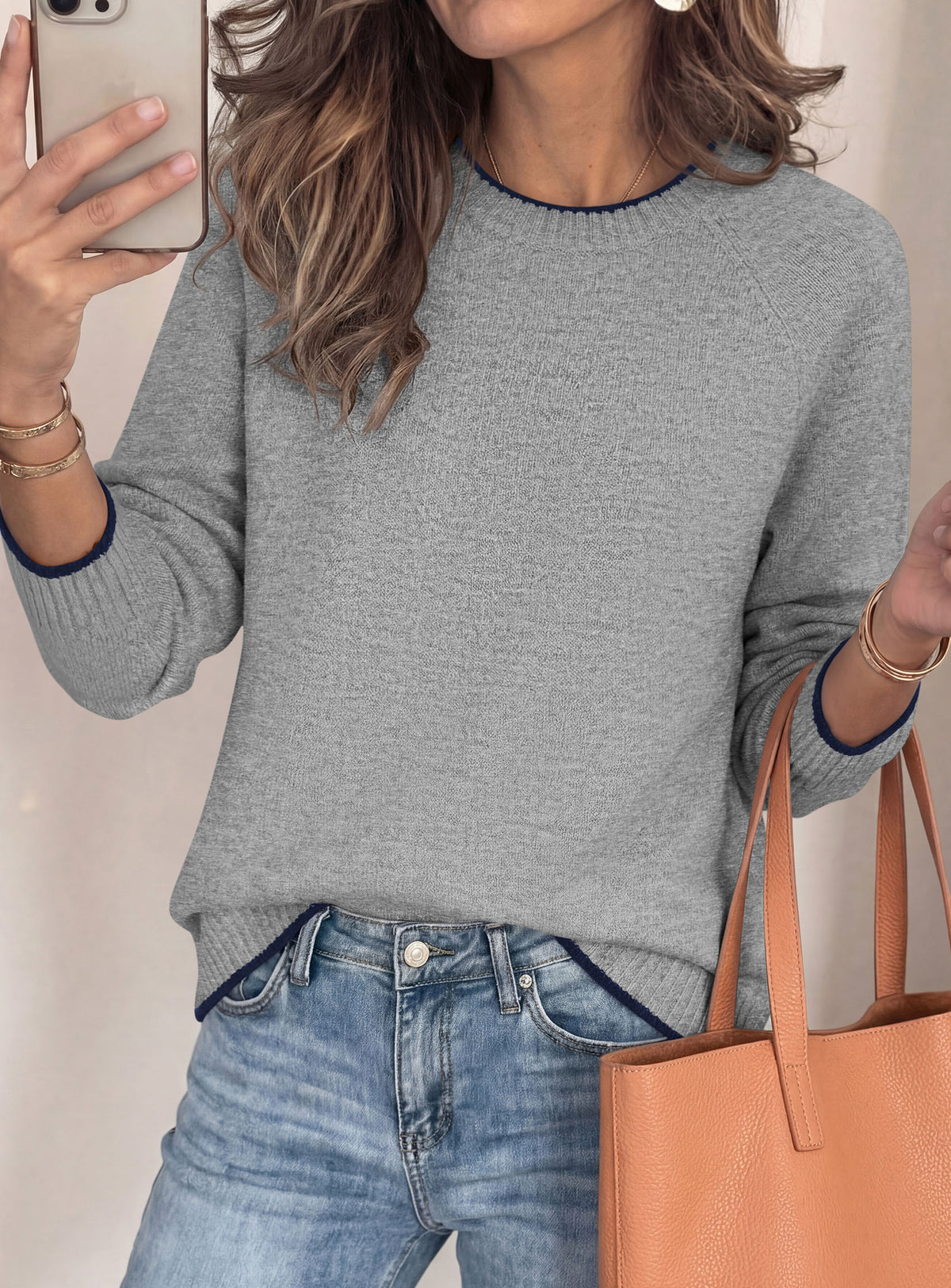 PRETTYGARDEN Womens Crewneck Fall Sweaters Pullover Tops | Soft Stretchy Knit,Reglan Long Sleeve,Ribbed Cuffs,Color Block,Casual Daily Outfits,Office Work Clothes,Winter Layering Wear