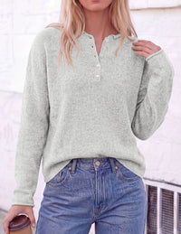 PRETTYGARDEN Women's Fall Button Up Cozy Pullover Sweaters | Stretchy Soft Knit, Drop Shoulder Long Sleeve Tops, Henley Crewneck Rolled Edge, Dressy Casual Blouses, Trendy Winter Clothes