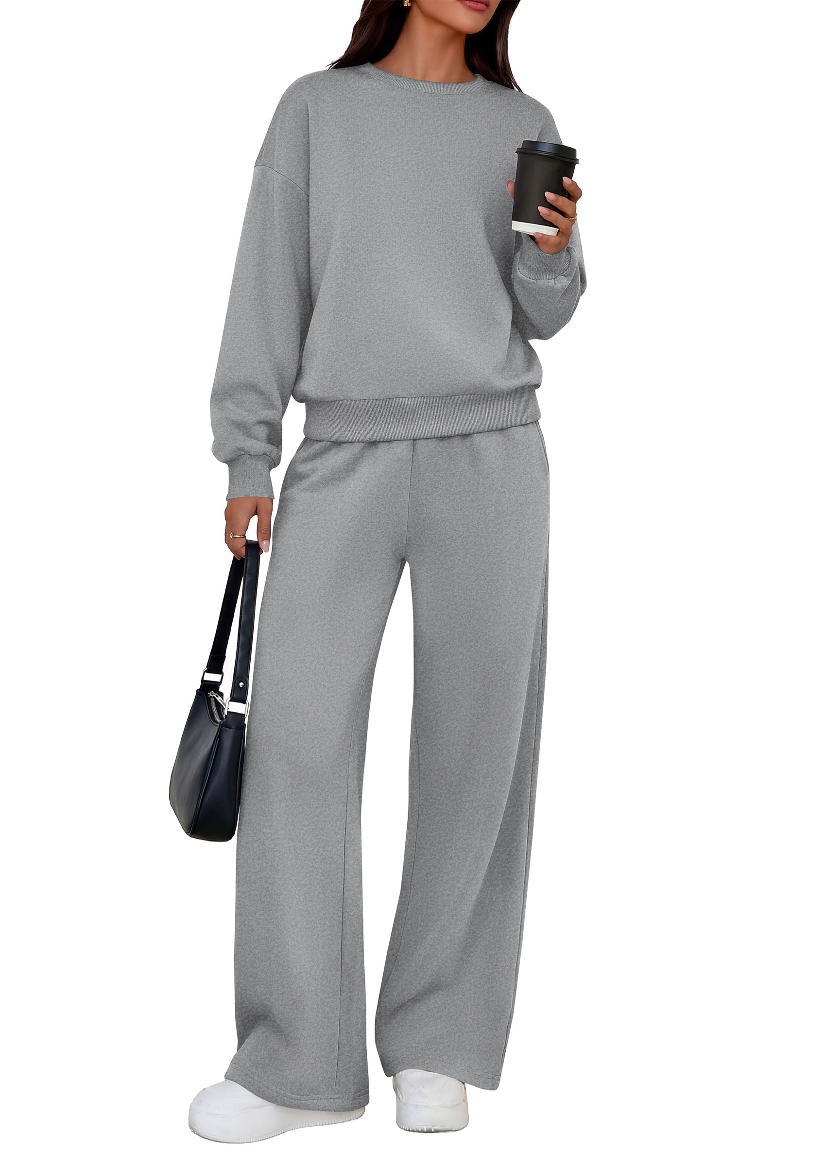 PRETTYGARDEN 2 Piece Lounge Sets for Women Casual Sweatsuits | Soft Stretchy,Drop Shoulder Crew Neck Sweatshirt & Wide Leg Pants,Workout Airport Matching Set Tracksuit,Fall Winter Outfits