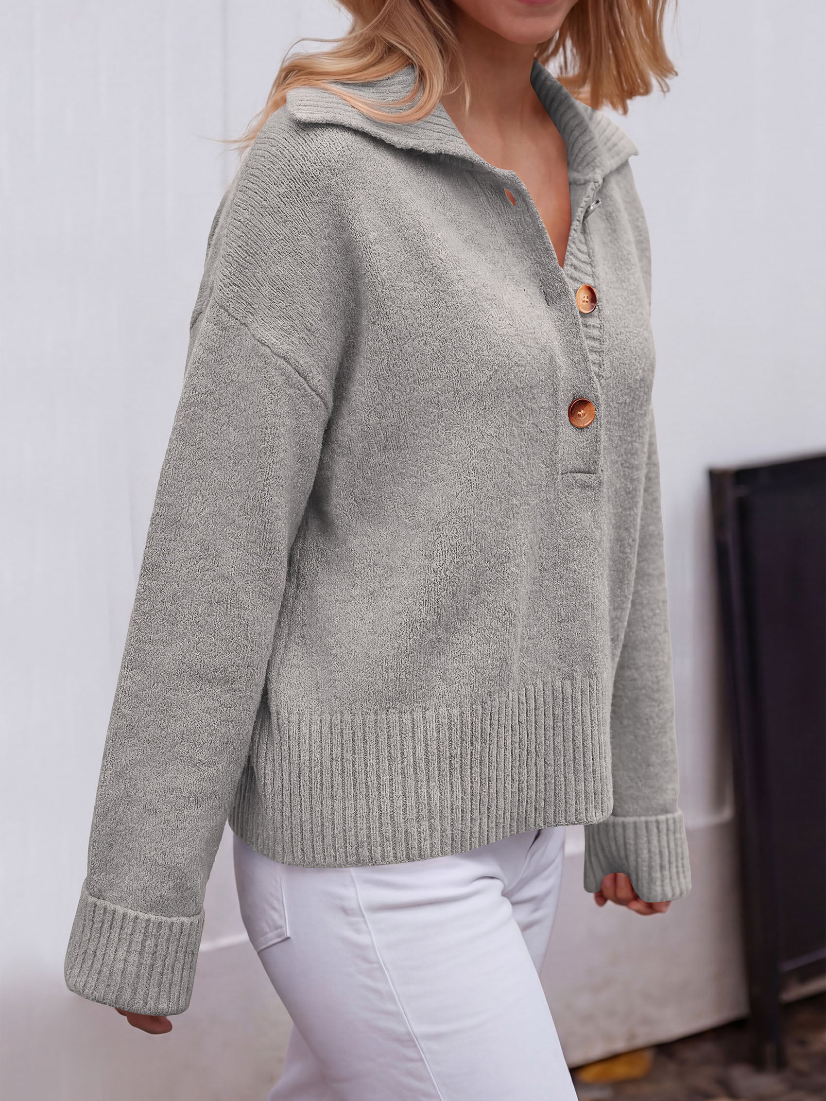 PRETTYGARDEN Womens Fall Long Sleeve Sweaters Button up V Neck Polo Shirts | Quarter Button Collared Tops, Ribbed Knit Comfy Shirts, Relaxed Fit Sweater Tops, Casual Fall Outfits for Women 2026