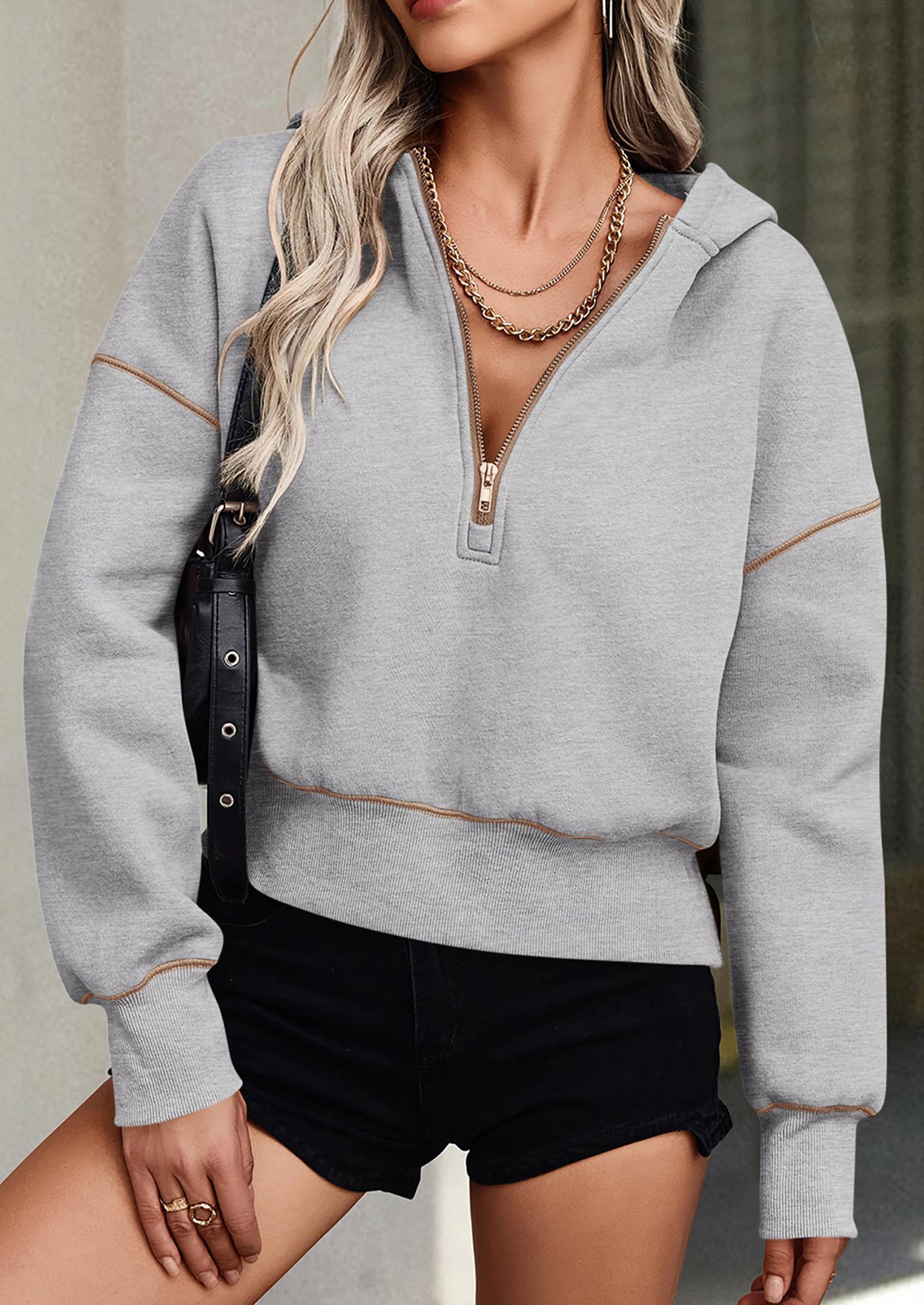 PRETTYGARDEN Women's Hooded Sweatshirts Long Sleeve Half Zip Cropped Hoodie Pullover Winter Fashion Clothes