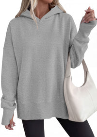 PRETTYGARDEN Womens Oversized Hoodies Side Slit Sweatshirts | Fall Fashion 2026 Trendy Outfits, Thumbholes & Unique Center Seam, Comfort Drop Shoulder Pullover, Chic Tunic for Leggings