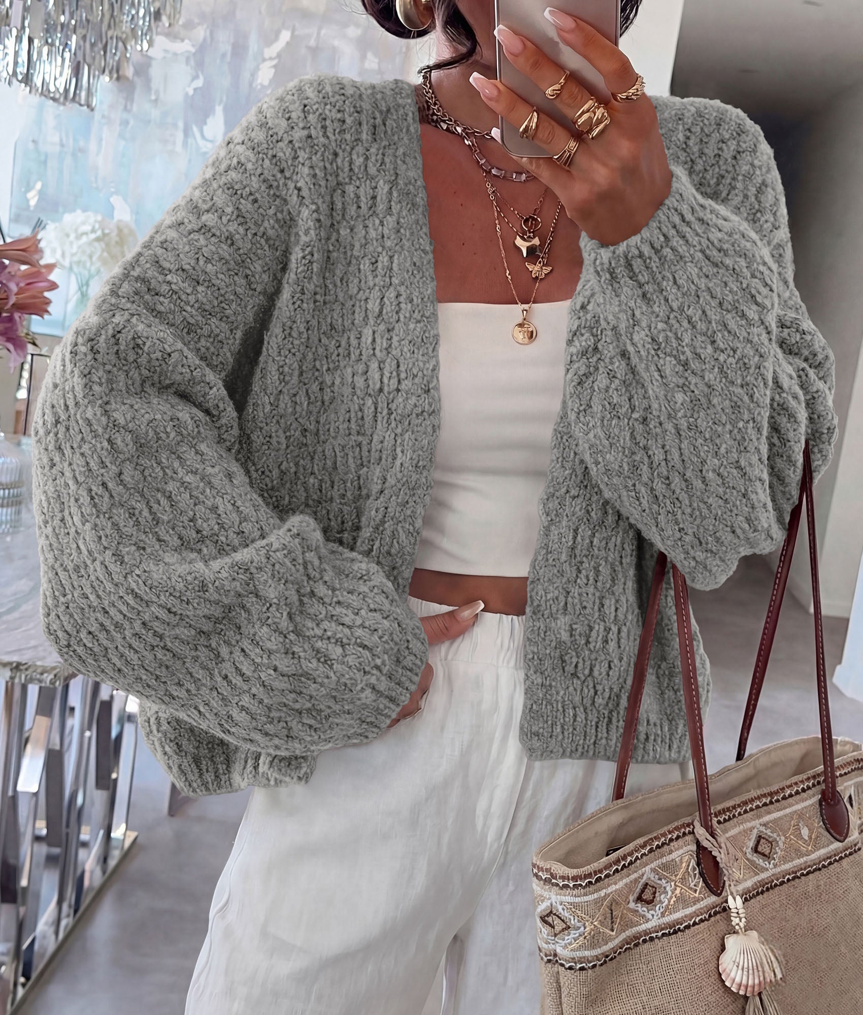 PRETTYGARDEN Women's Fall Cardigan Open Front Chunky Sweaters | Cozy Stretchy Knitwear, Long Sleeve Drop Shoulder, Loose Fit Crochet Jacket, Trendy Holiday Outfits, Warm Winter Clothing
