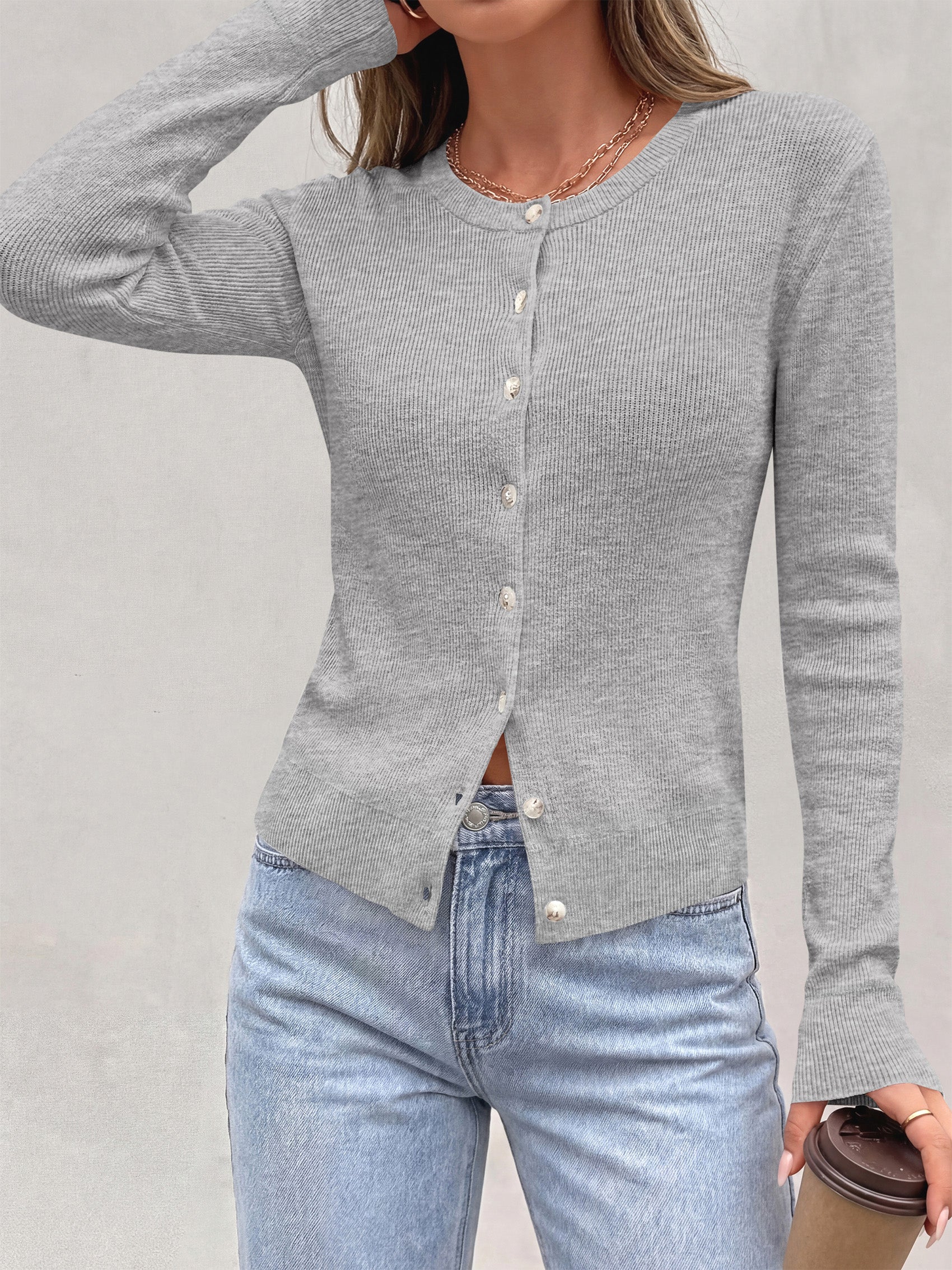 PRETTYGARDEN Fall Fitted Cardigan Sweaters for Women Button Down  | Basic Crewneck Long Sleeve Sweater Tops, Ribbed Trim, Slim Fit, Open Front, Daily Wear, Work, Date, Travel, Fashion Clothing