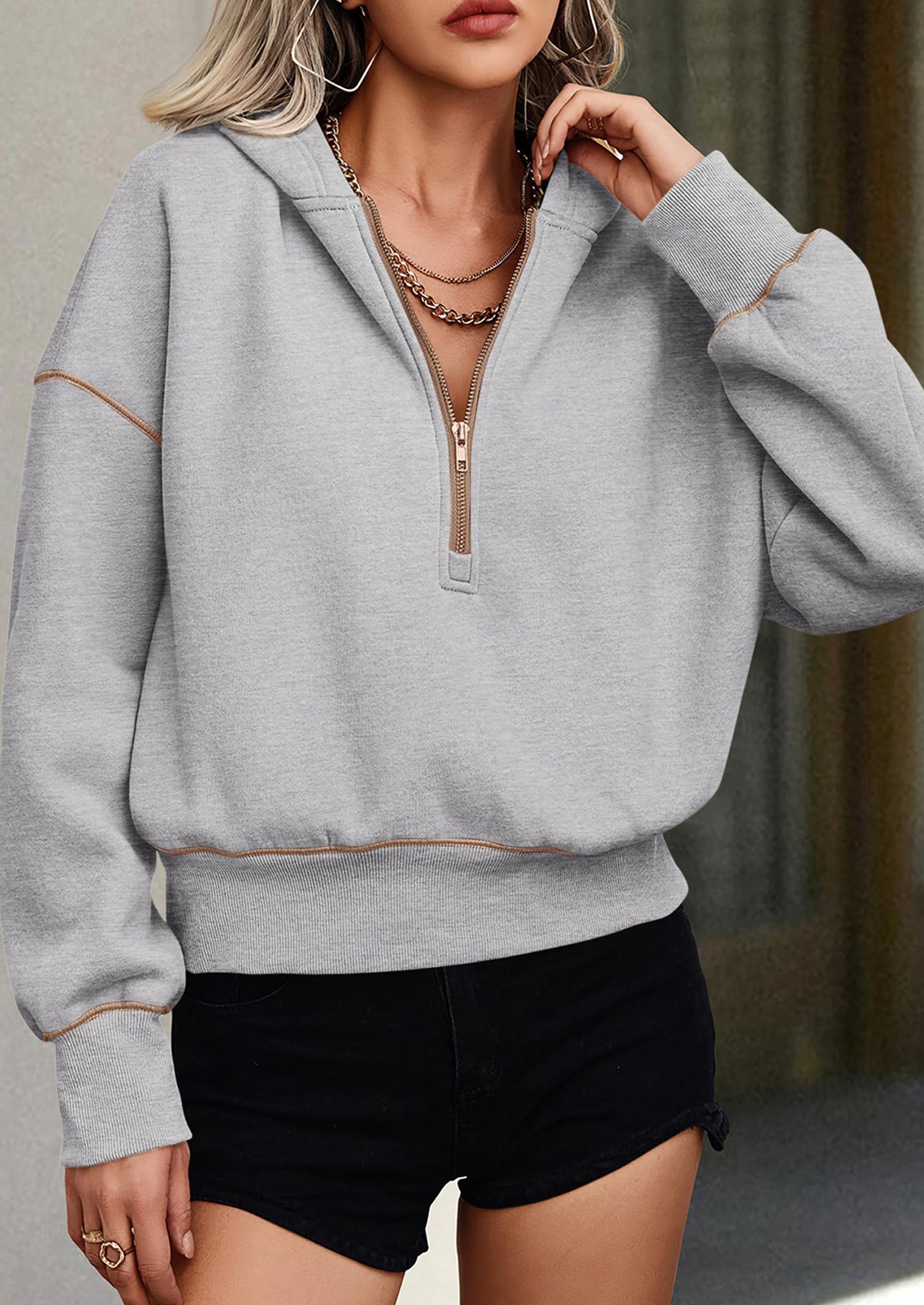 PRETTYGARDEN Women's Hooded Sweatshirts Long Sleeve Half Zip Cropped Hoodie Pullover Winter Fashion Clothes