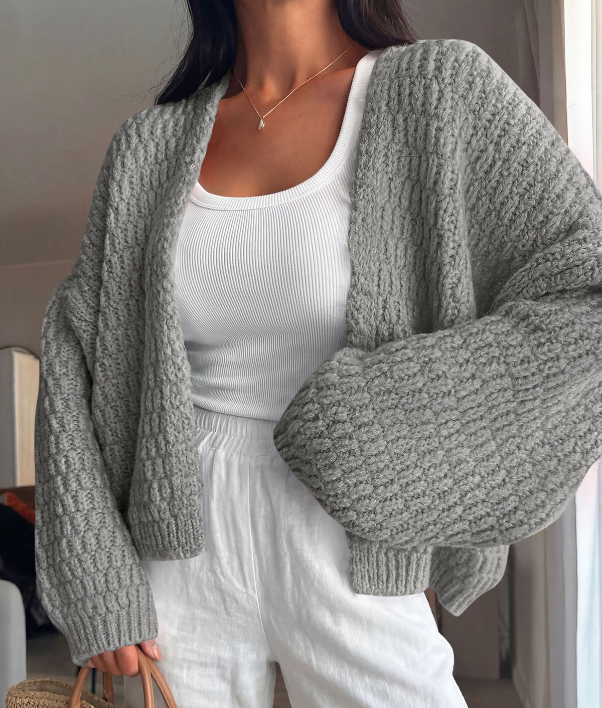 PRETTYGARDEN Women's Fall Cardigan Open Front Chunky Sweaters | Cozy Stretchy Knitwear, Long Sleeve Drop Shoulder, Loose Fit Crochet Jacket, Trendy Holiday Outfits, Warm Winter Clothing