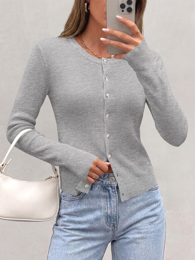 PRETTYGARDEN Fall Fitted Cardigan Sweaters for Women Button Down  | Basic Crewneck Long Sleeve Sweater Tops, Ribbed Trim, Slim Fit, Open Front, Daily Wear, Work, Date, Travel, Fashion Clothing