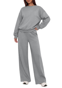 PRETTYGARDEN 2 Piece Lounge Sets for Women Casual Sweatsuits | Soft Stretchy,Drop Shoulder Crew Neck Sweatshirt & Wide Leg Pants,Workout Airport Matching Set Tracksuit,Fall Winter Outfits