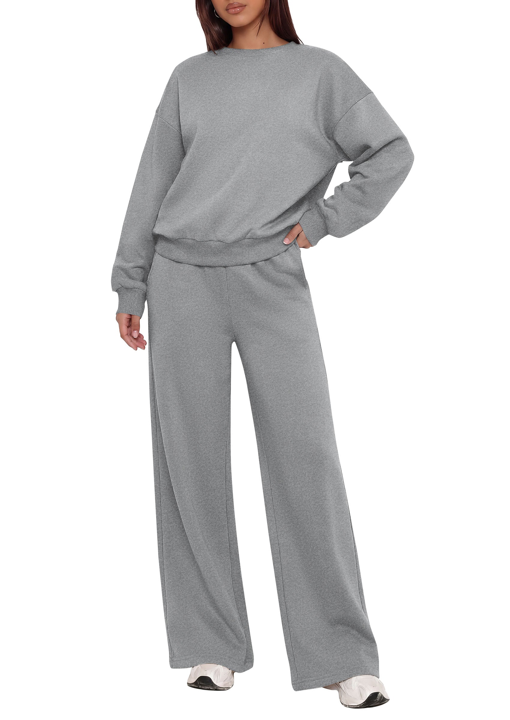 PRETTYGARDEN 2 Piece Lounge Sets for Women Casual Sweatsuits | Soft Stretchy,Drop Shoulder Crew Neck Sweatshirt & Wide Leg Pants,Workout Airport Matching Set Tracksuit,Fall Winter Outfits
