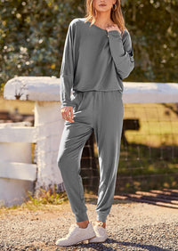 PRETTYGARDEN Women's Fall 2 Piece Lounge Set Long Sleeve Tops Ribbed Pants Spring Matching Sweatsuit Travel Outfits Clothes