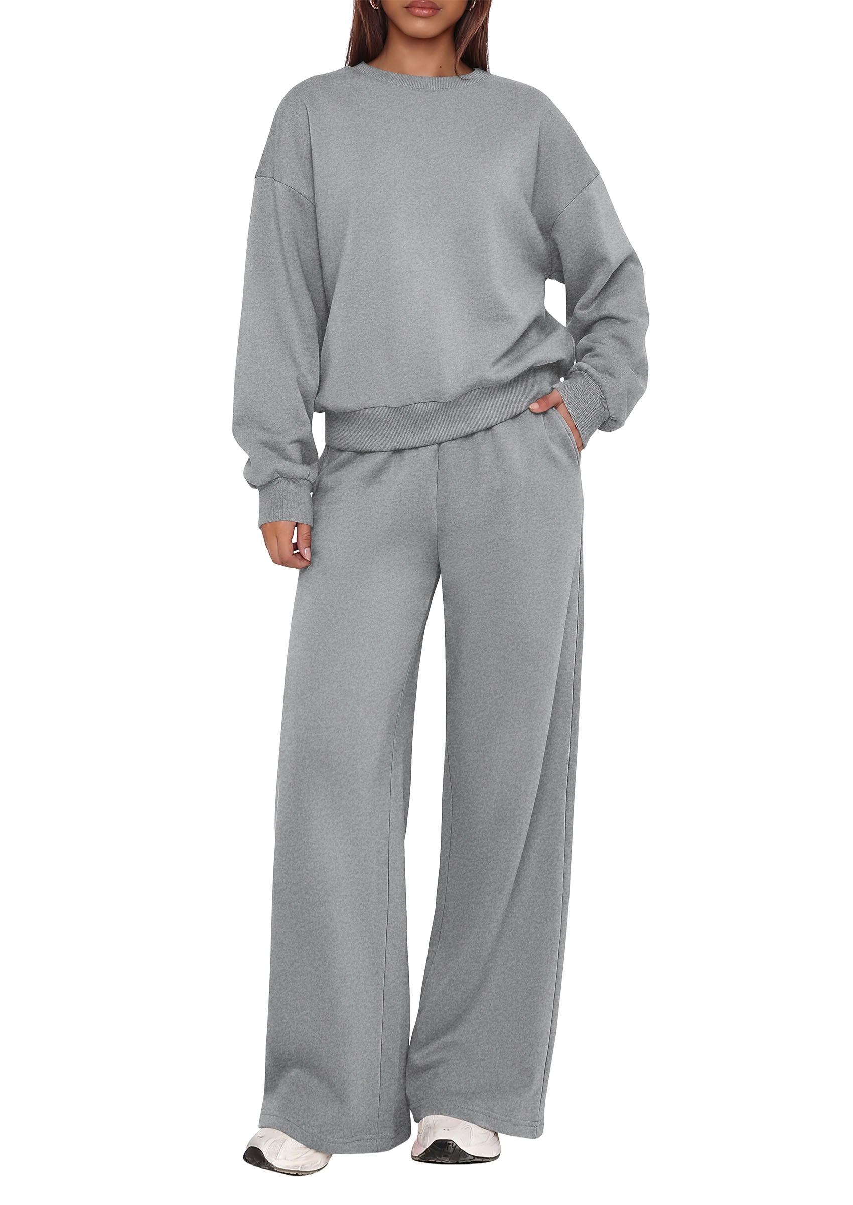 PRETTYGARDEN 2 Piece Lounge Sets for Women Casual Sweatsuits | Soft Stretchy,Drop Shoulder Crew Neck Sweatshirt & Wide Leg Pants,Workout Airport Matching Set Tracksuit,Fall Winter Outfits