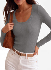 PRETTYGARDEN Women's Fall Lightweight Ribbed Knit Sweaters | Stretchy Cozy Knitwear,Scalloped Scoop Neck,Long Sleeve Shirts,Slim Fitted Pullover,Basic Layering Tops,Cute Casual Outfits