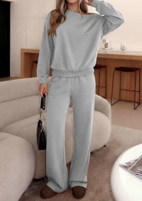 PRETTYGARDEN Womens 2 Piece Casual Matching Lounge Sets  Fashion Off the Shoulder Sweatshirt, Wide Leg Pants with Pockets, Comfy Airport Travel Outfit, 2026 Trendy Fall Set
