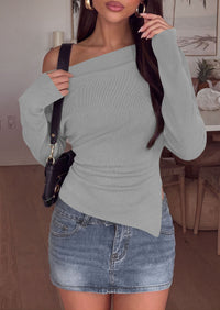 PRETTYGARDEN Womens Fall Long Sleeve Off Shoulder Sweater  Soft Knit Fabric, Fashion Batwing Sleeve, Chic Asymmetrical Hem, Casual Going Out Sweater, 2026 Trendy Winter Clothes