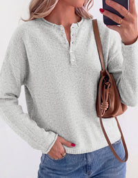 PRETTYGARDEN Women's Fall Button Up Cozy Pullover Sweaters | Stretchy Soft Knit, Drop Shoulder Long Sleeve Tops, Henley Crewneck Rolled Edge, Dressy Casual Blouses, Trendy Winter Clothes