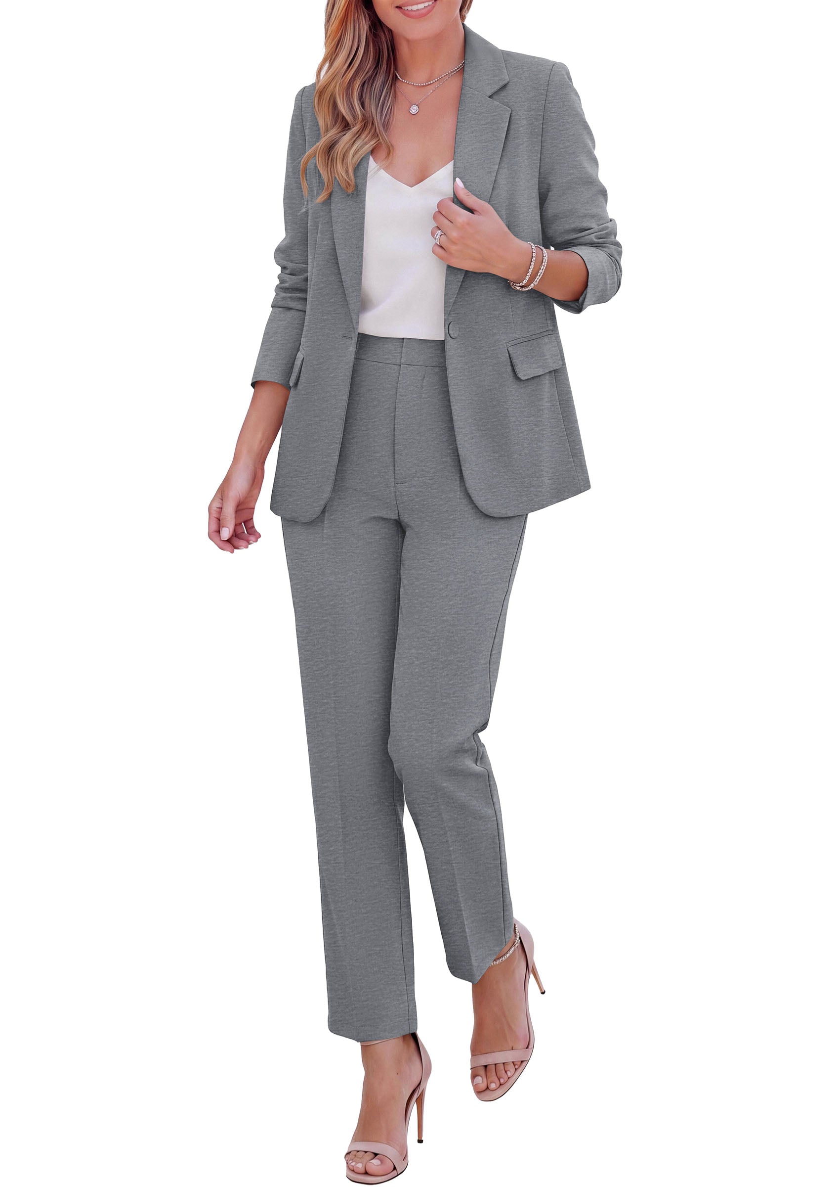 PRETTYGARDEN Two Piece Sets for Women Dressy Pant Suits | Lapel Blazer,Straight Leg Dress Pants,Professional Interview Suit Set,Business Casual Outfits,Office Work Clothes,Fall Winter