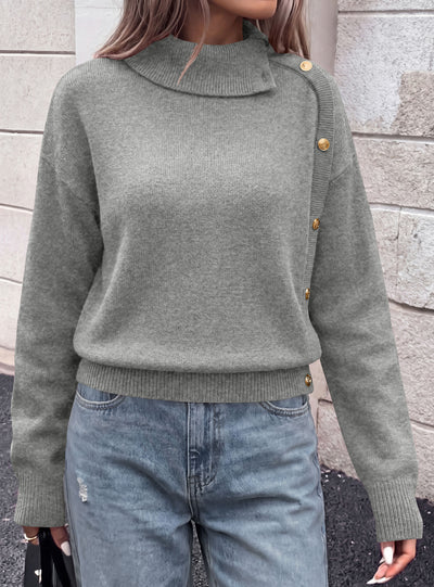 PRETTYGARDEN Womens Turtleneck Sweater Pullover Side Button Fall Clothes  Stretchy Knit,Dropped Shoulder,Ribbed Cuffs,Asymmetrical,Jumper Long Sleeve Tops,Work Office,2026 Winter Casual Outfits