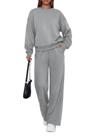 PRETTYGARDEN 2 Piece Lounge Sets for Women Casual Sweatsuits | Soft Stretchy,Drop Shoulder Crew Neck Sweatshirt & Wide Leg Pants,Workout Airport Matching Set Tracksuit,Fall Winter Outfits
