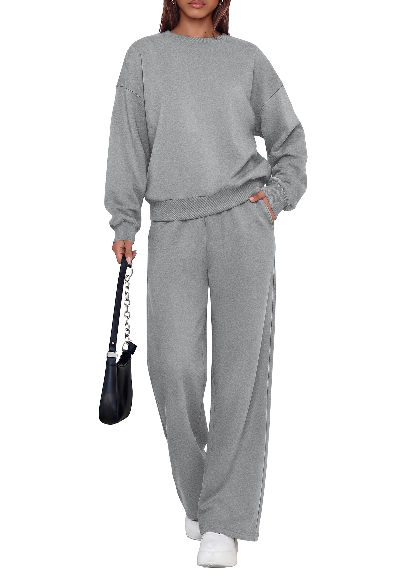PRETTYGARDEN 2 Piece Lounge Sets for Women Casual Sweatsuits | Soft Stretchy,Drop Shoulder Crew Neck Sweatshirt & Wide Leg Pants,Workout Airport Matching Set Tracksuit,Fall Winter Outfits