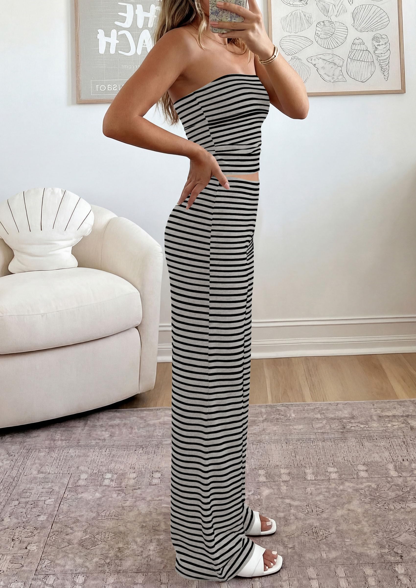 PRETTYGARDEN Summer Sets Women 2 Piece Outfits Matching Striped Loungewear Spring Airport Travel Beach Vacation Clothes PRETTYGARDEN