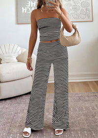 PRETTYGARDEN Summer Sets Women 2 Piece Outfits Matching Striped Loungewear Spring Airport Travel Beach Vacation Clothes PRETTYGARDEN