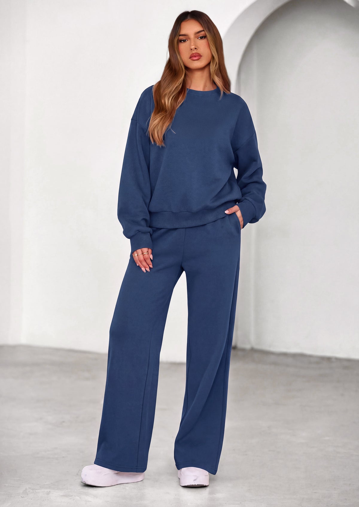 PRETTYGARDEN 2 Piece Lounge Sets for Women Casual Sweatsuits | Soft Stretchy,Drop Shoulder Crew Neck Sweatshirt & Wide Leg Pants,Workout Airport Matching Set Tracksuit,Fall Winter Outfits
